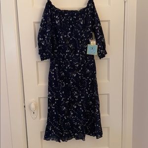 Cece navy floral off the shoulder dress